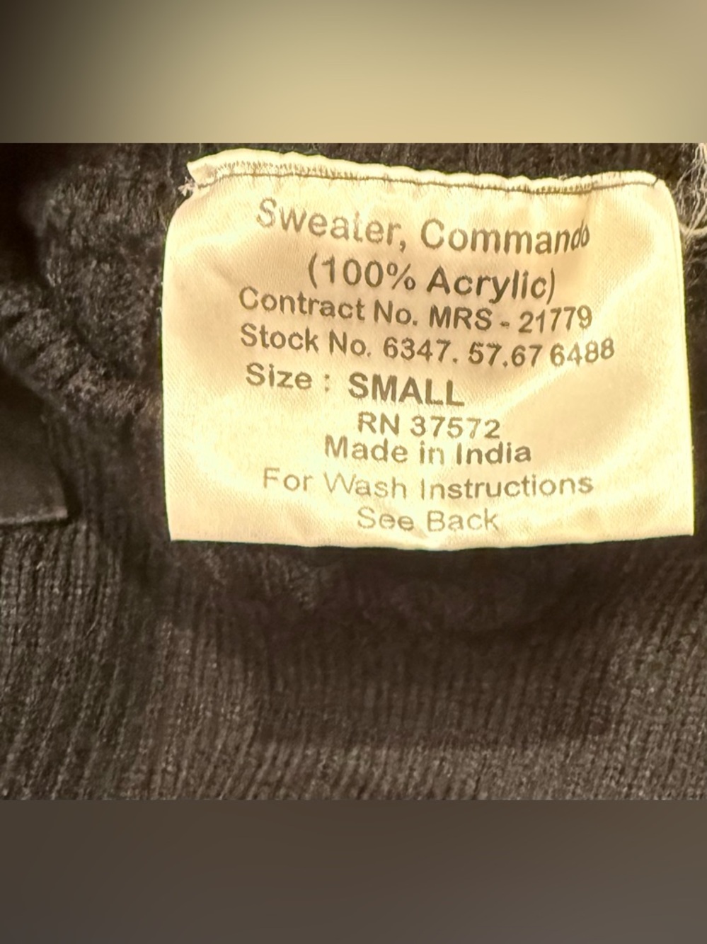 Military Surplus Command Sweater Tactical Army Black Unisex Size Small - Picture 6 of 8